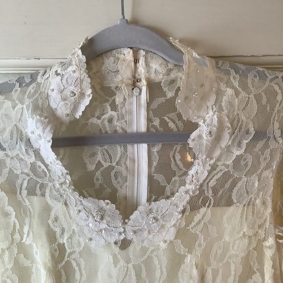 Vintage 1950’s Warm Ivory Chantilly Lace Wedding Gown Dress Prairie Cottagecore - Picture 2 of 16